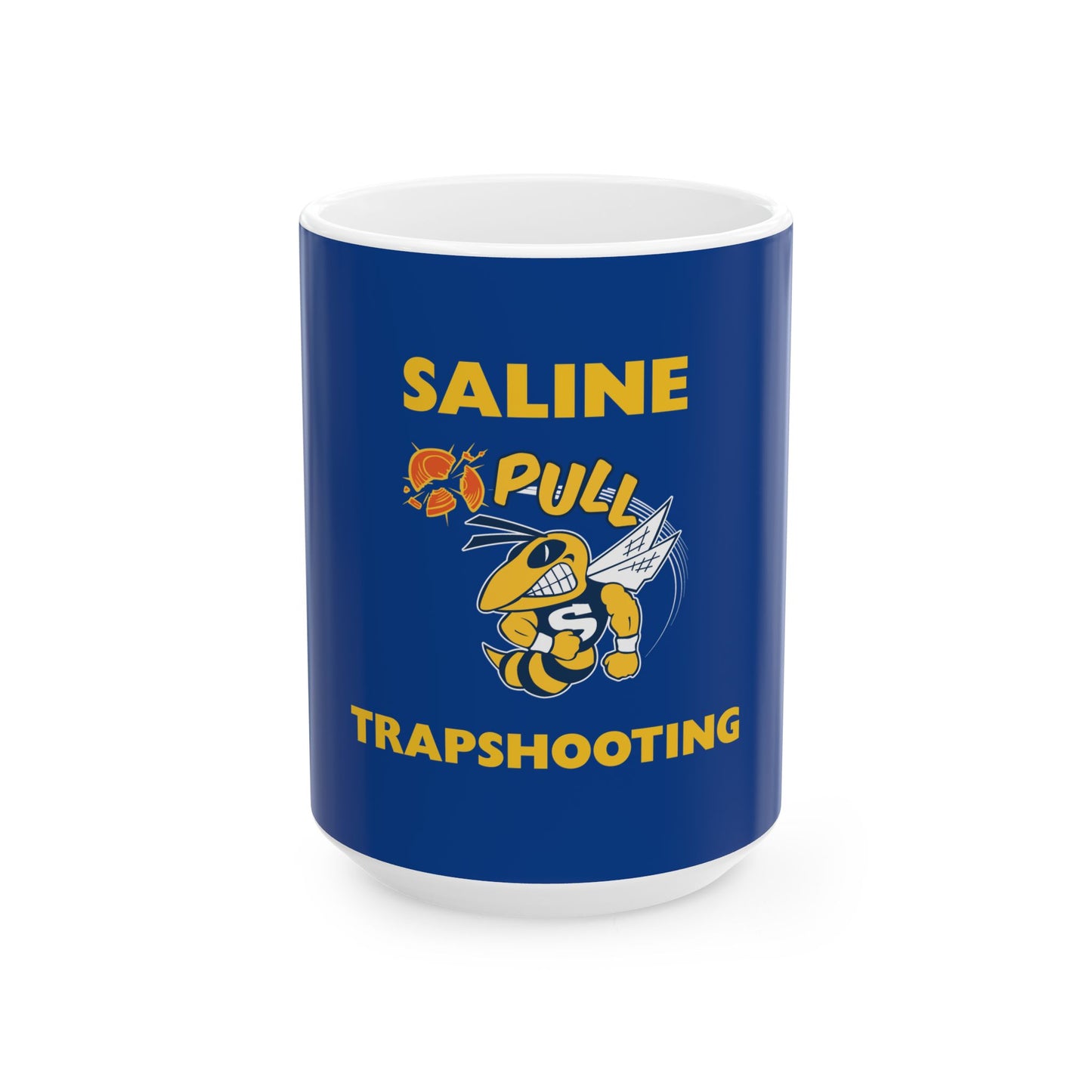 Saline Pull Trapshooting Ceramic Mug - Bold Blue 11oz & 15oz Coffee Cup