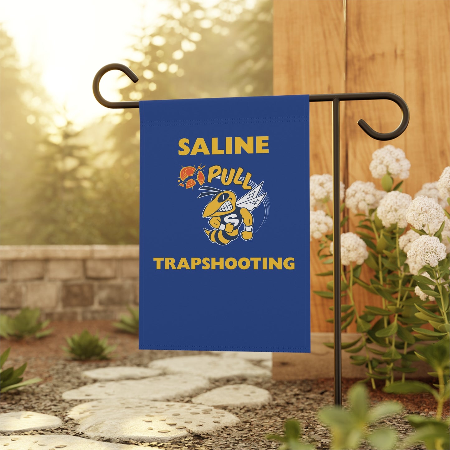 Trap Shooting Garden Banner - Saline Pull Design, Outdoor Decor for Sports Enthusiasts
