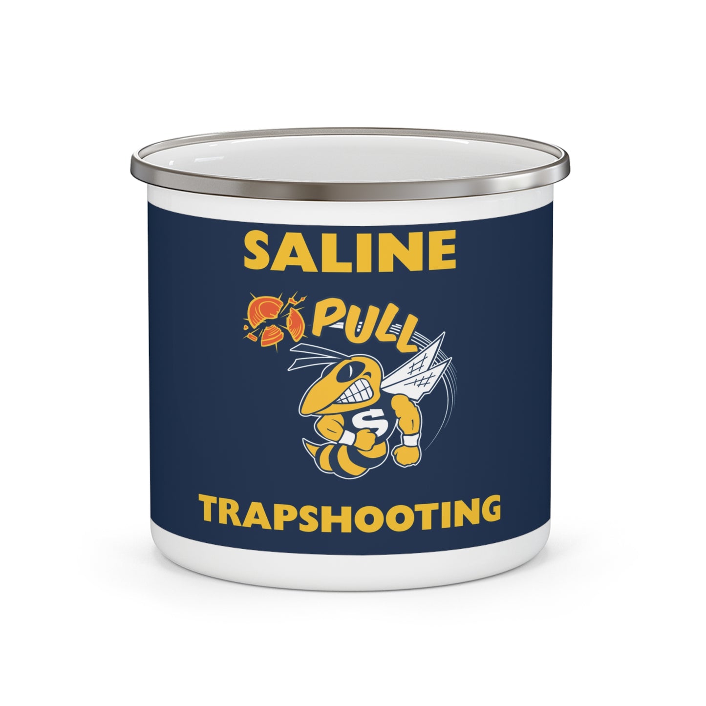 Saline Pull Trapshooting Enamel Camping Mug - Perfect for Outdoor Enthusiasts