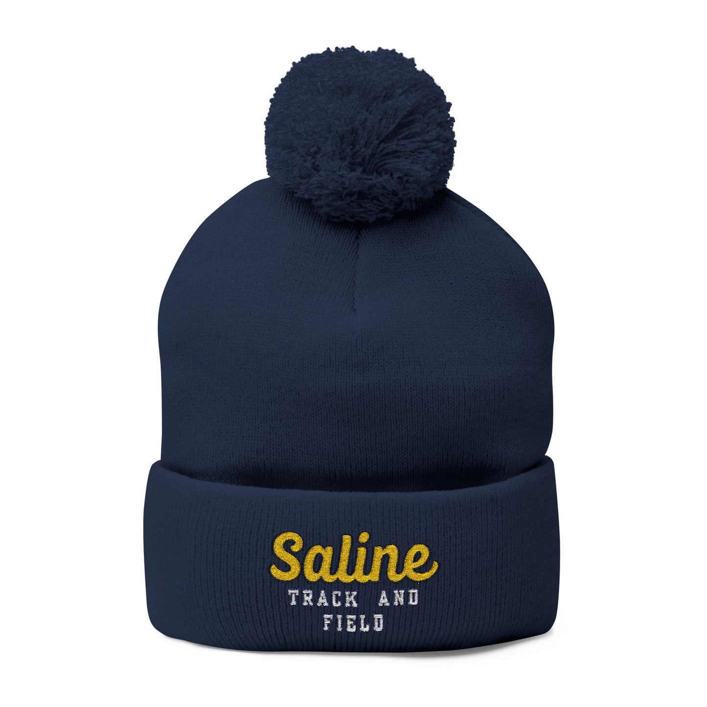 Saline Track and Field Embroidered Pom-Pom Beanie