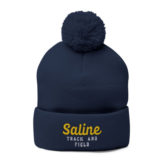 Saline Track and Field Embroidered Pom-Pom Beanie