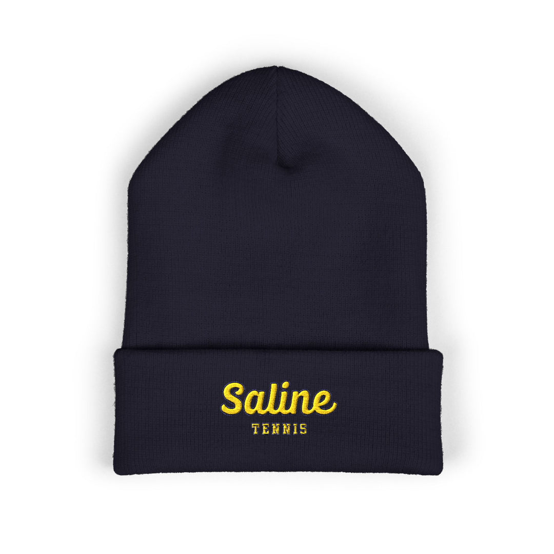 Saline Tennis Script Embroidered Cuffed Beanie