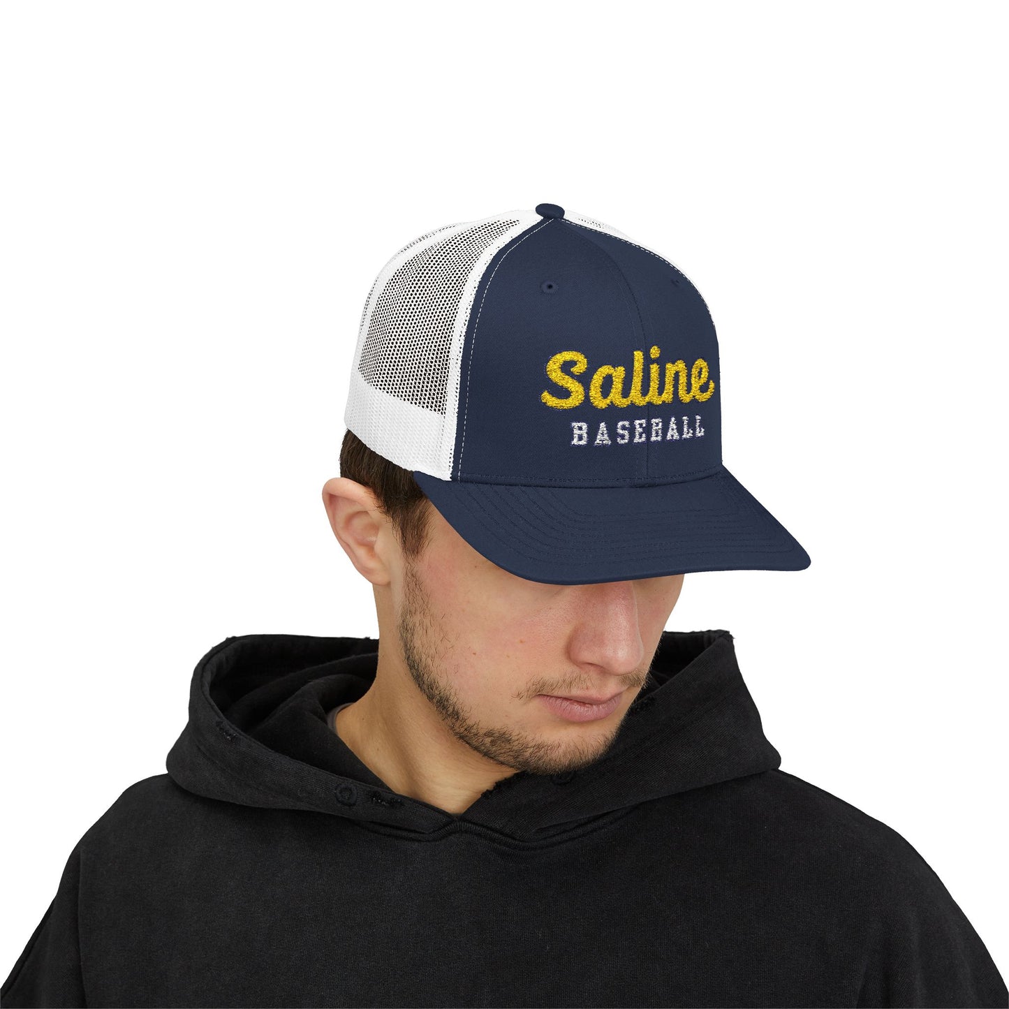 Saline Baseball Script Embroidered Snapback Trucker Cap