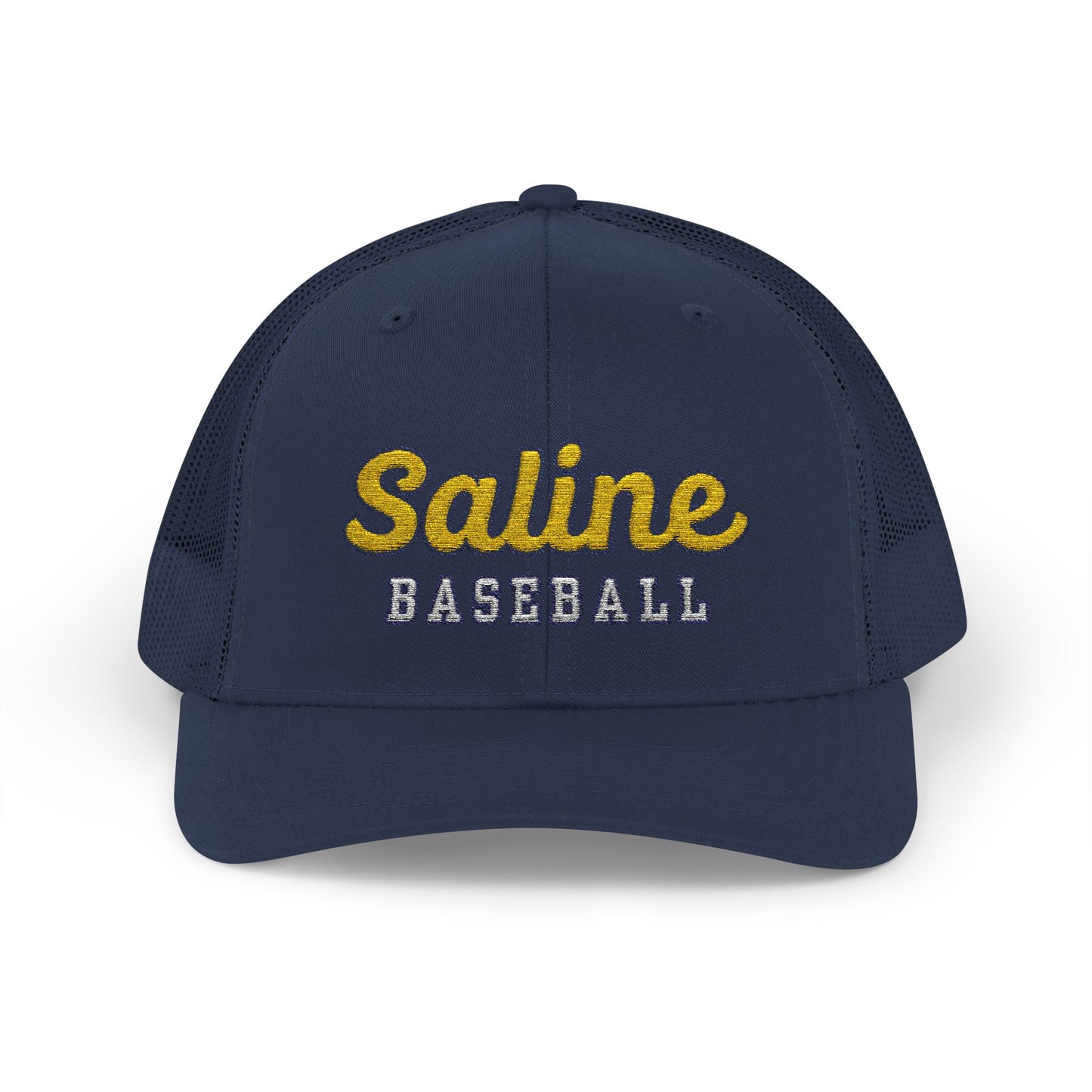 Saline Baseball Script Embroidered Snapback Trucker Cap