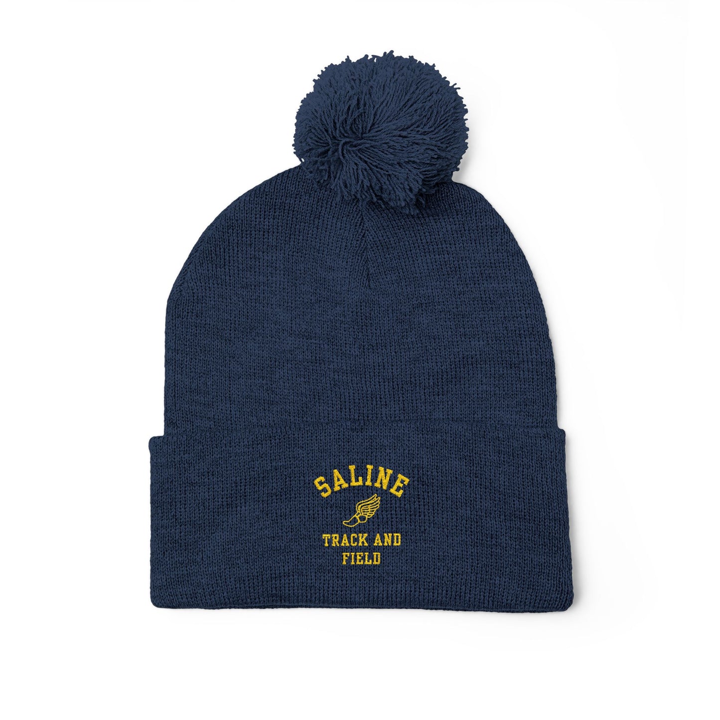 Saline Track & Field Retro Embroidered Pom-Pom Beanie