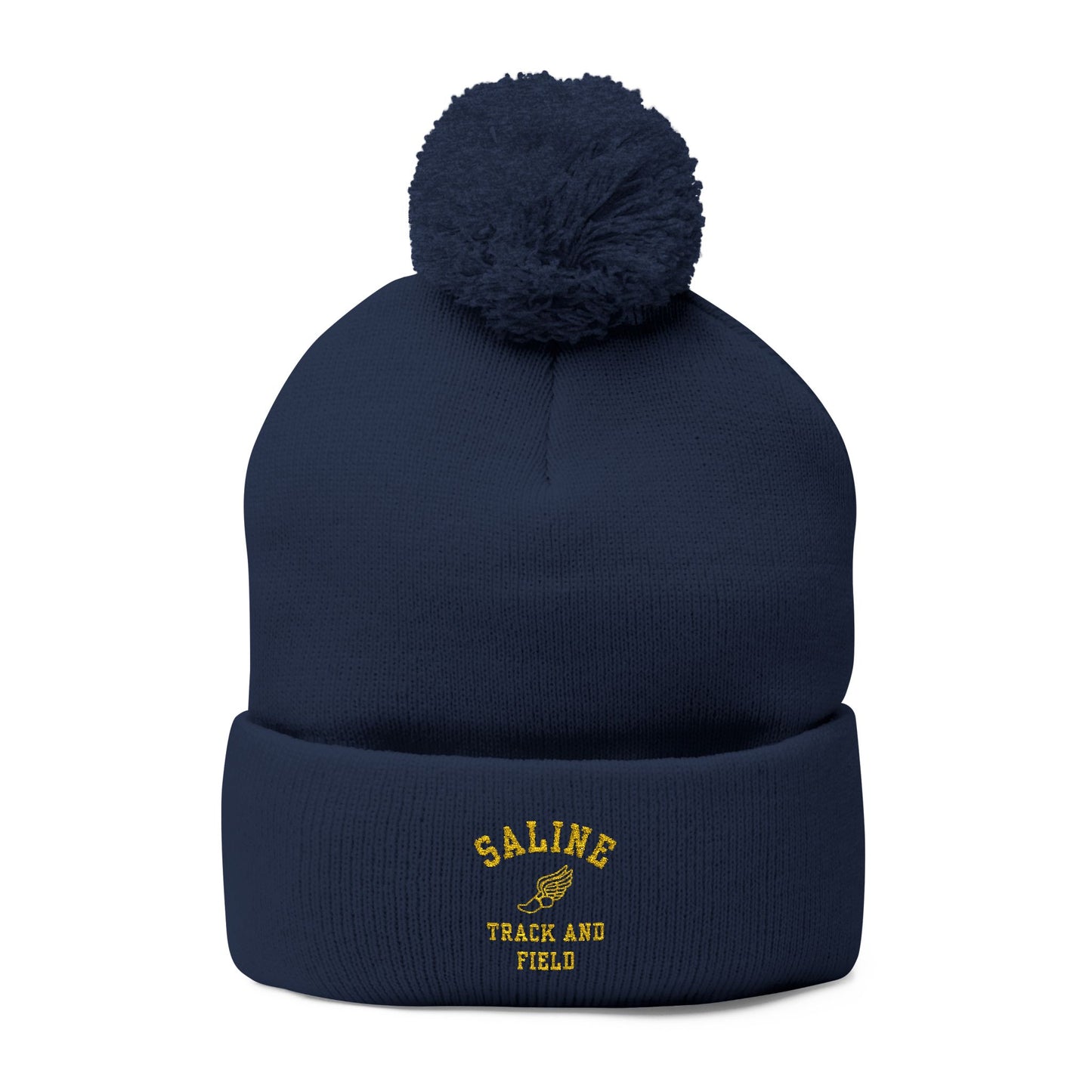 Saline Track & Field Retro Embroidered Pom-Pom Beanie