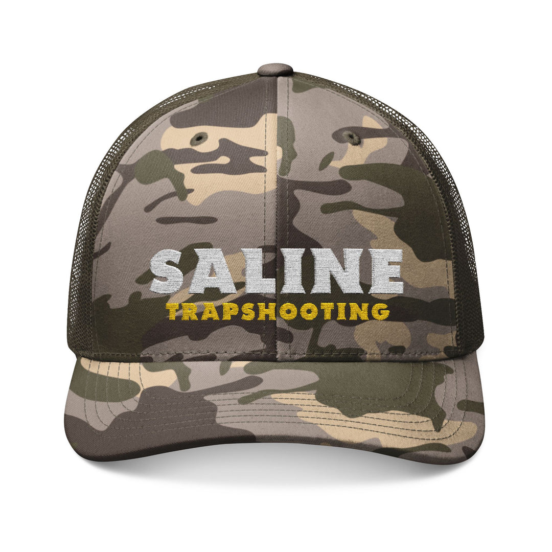 Saline Trapshooting Camo Trucker Hat — Embroidered Shooting Cap