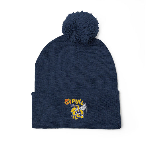 Saline Trap Embroidered pom pom beanie