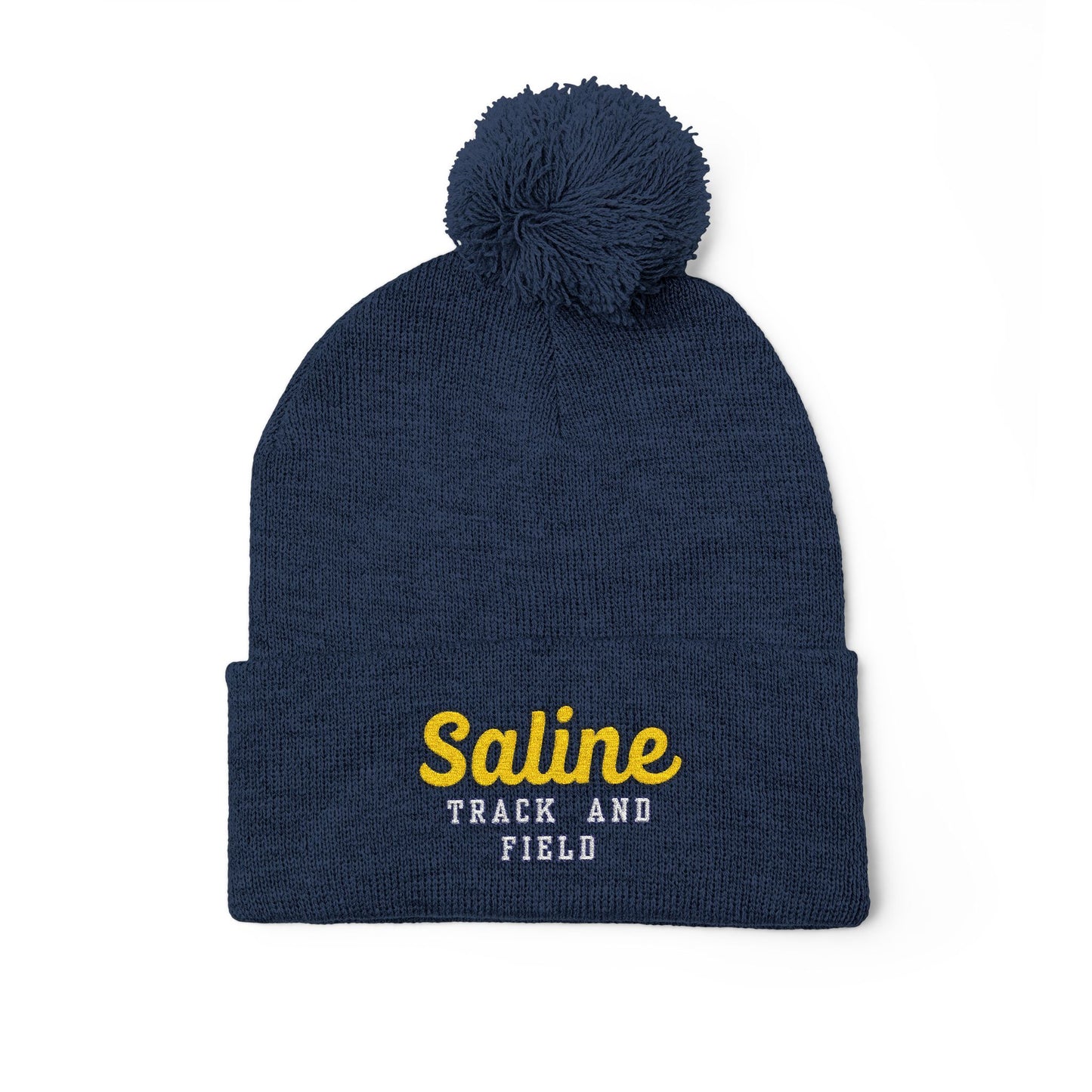 Saline Track and Field Embroidered Pom-Pom Beanie