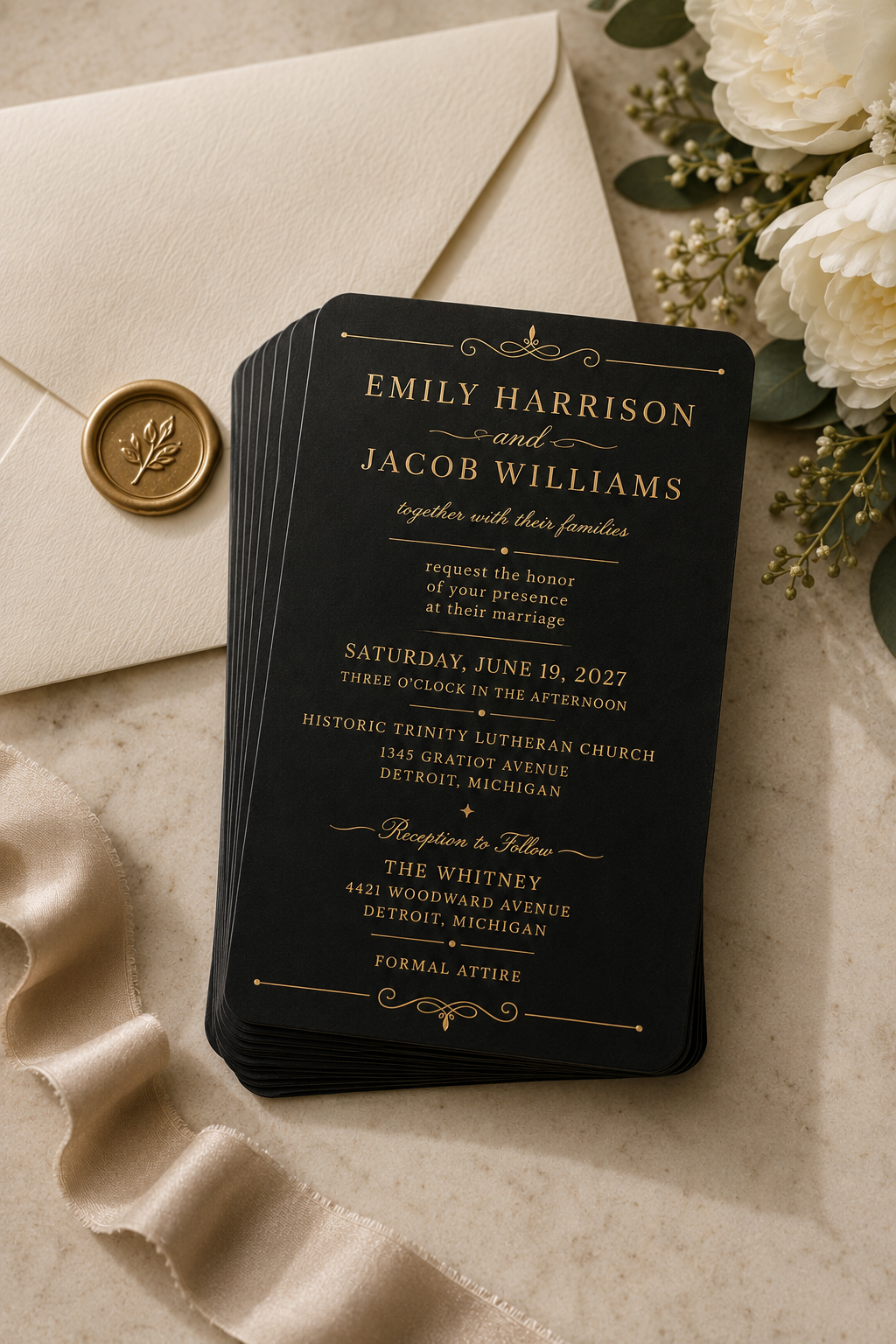 Precision engraved Wedding Invitations- Engraved to either Gold or Silver
