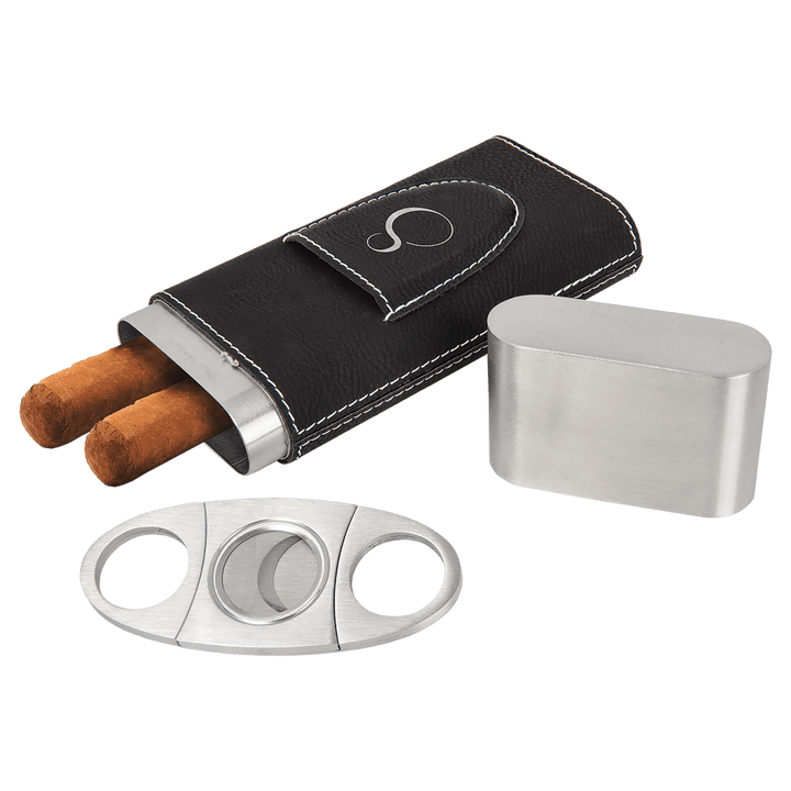 Laserable Leatherette Cigar Case with Cutter