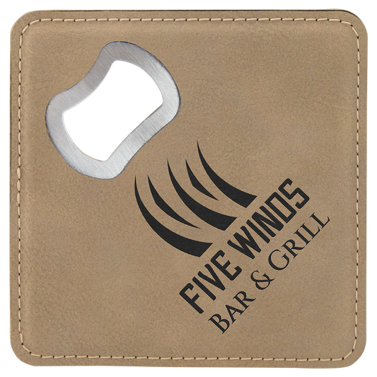4" x 4" Square Laserable Leatherette Bottle Opener Coaster