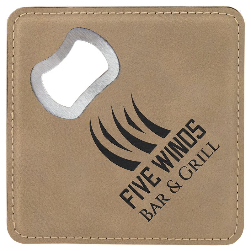 4" x 4" Square Laserable Leatherette Bottle Opener Coaster
