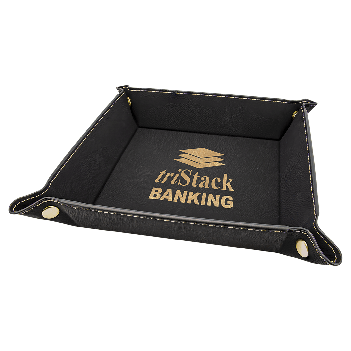 6" x 6" Laserable Leatherette Snap Up Tray with Silver Snaps