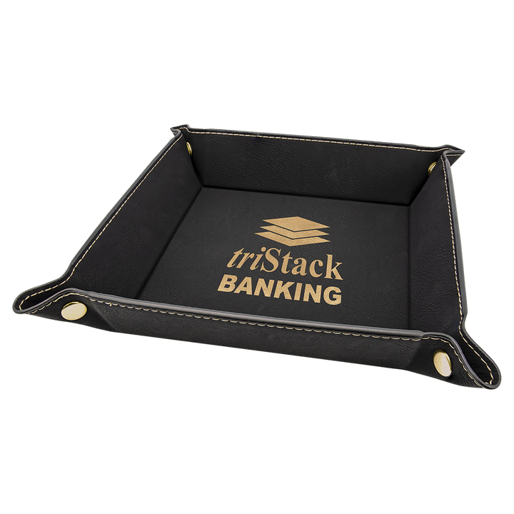 6" x 6" Laserable Leatherette Snap Up Tray with Silver Snaps
