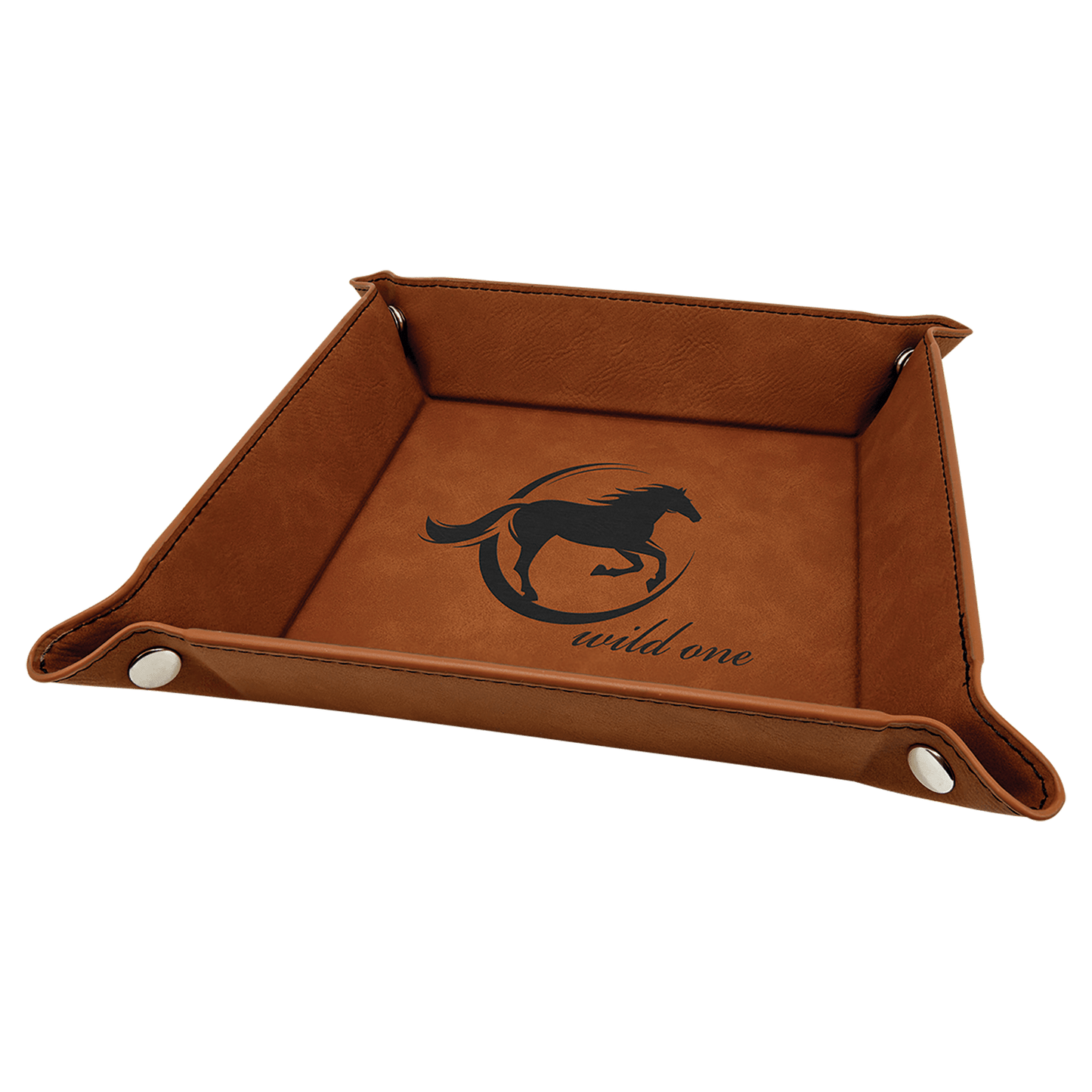 6" x 6" Laserable Leatherette Snap Up Tray with Silver Snaps