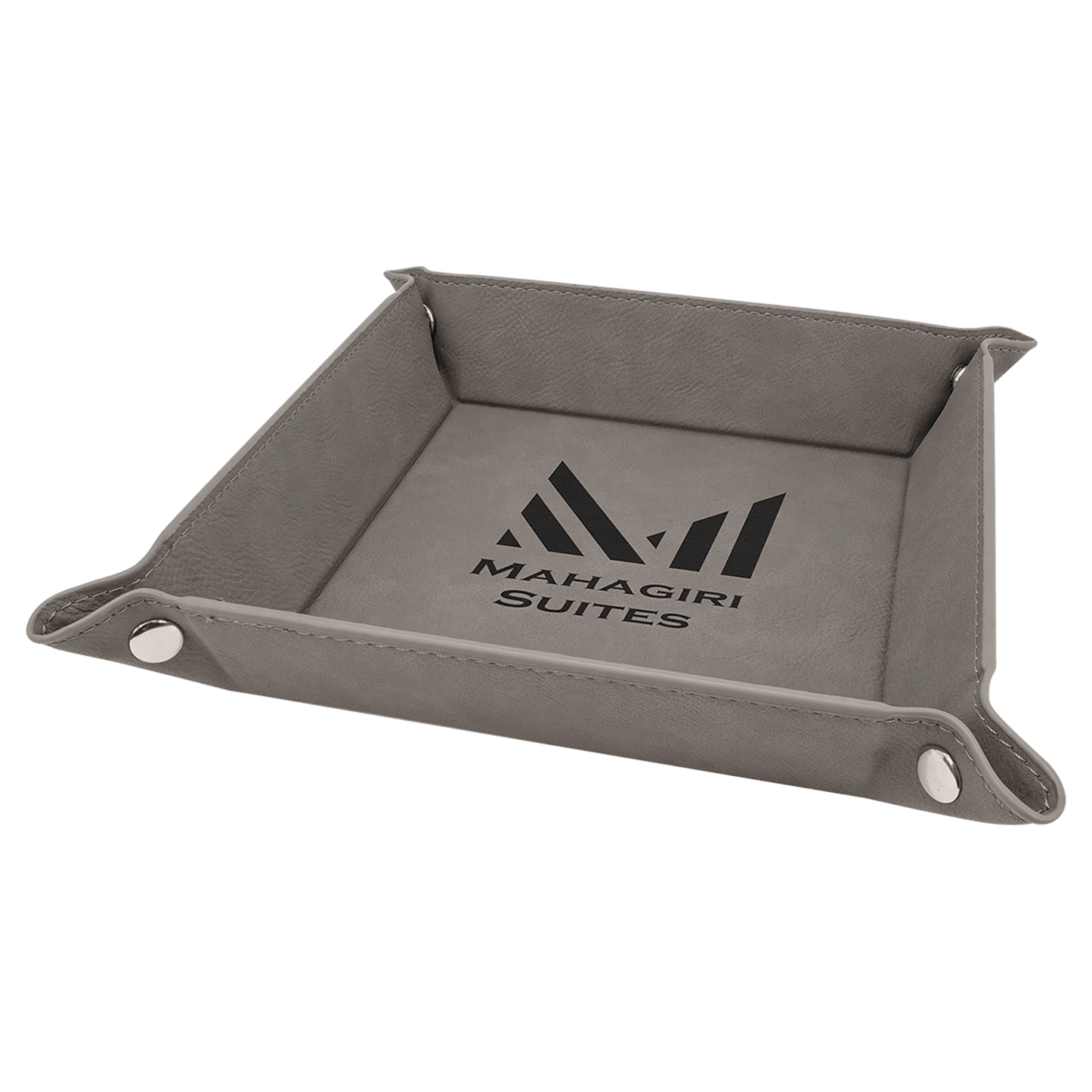 6" x 6" Laserable Leatherette Snap Up Tray with Silver Snaps