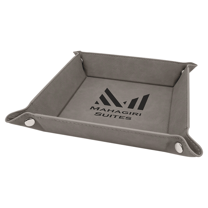 6" x 6" Laserable Leatherette Snap Up Tray with Silver Snaps