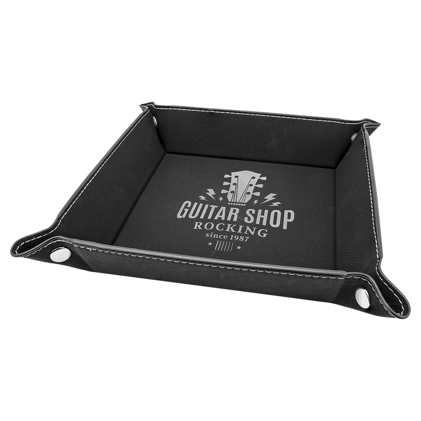 6" x 6" Laserable Leatherette Snap Up Tray with Silver Snaps