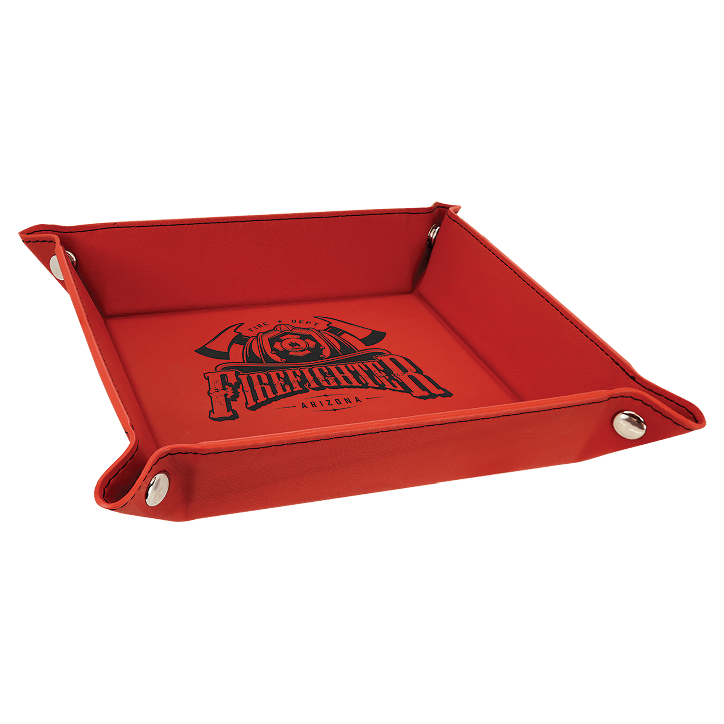 6" x 6" Laserable Leatherette Snap Up Tray with Silver Snaps