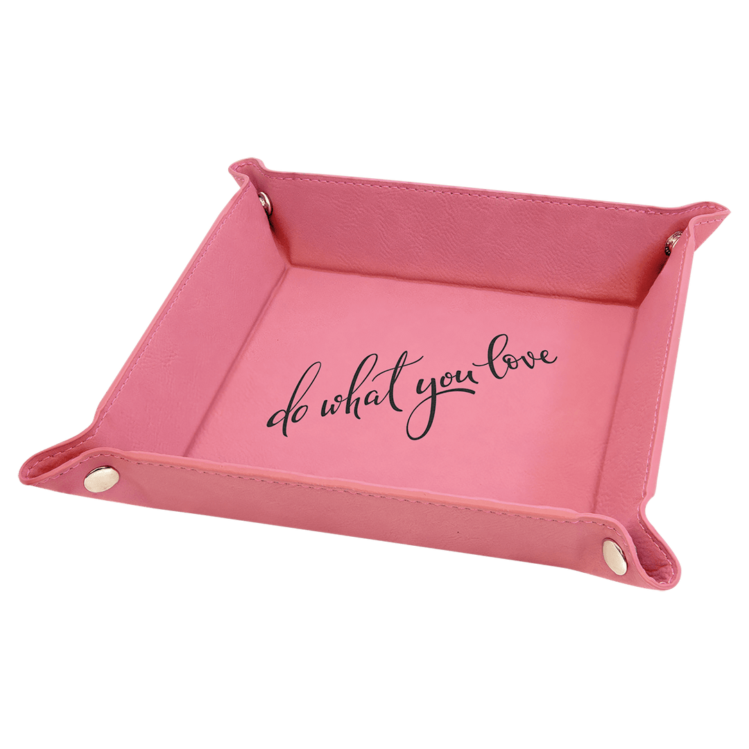 6" x 6" Laserable Leatherette Snap Up Tray with Silver Snaps