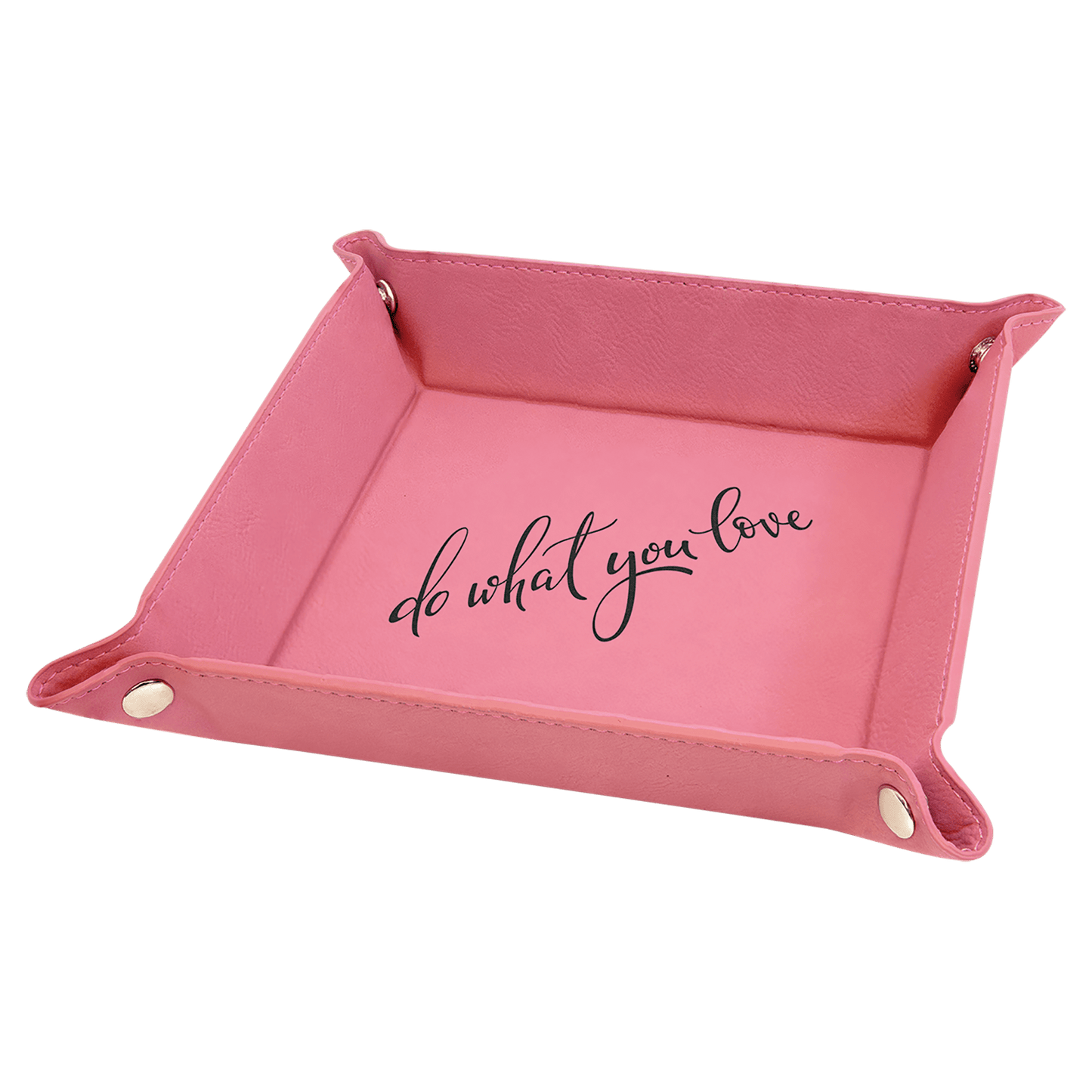 6" x 6" Laserable Leatherette Snap Up Tray with Silver Snaps