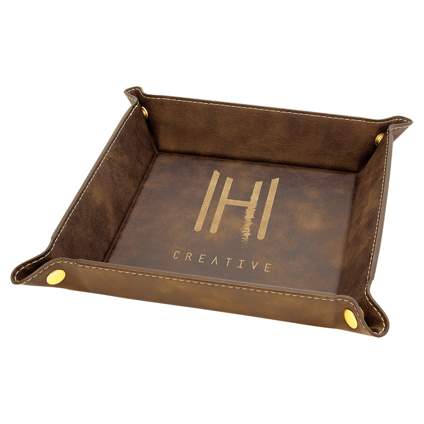 6" x 6" Laserable Leatherette Snap Up Tray with Silver Snaps