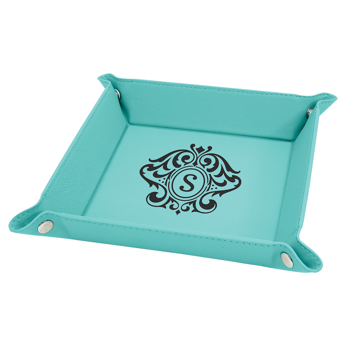 6" x 6" Laserable Leatherette Snap Up Tray with Silver Snaps