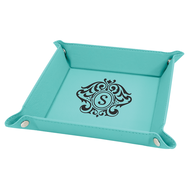 6" x 6" Laserable Leatherette Snap Up Tray with Silver Snaps