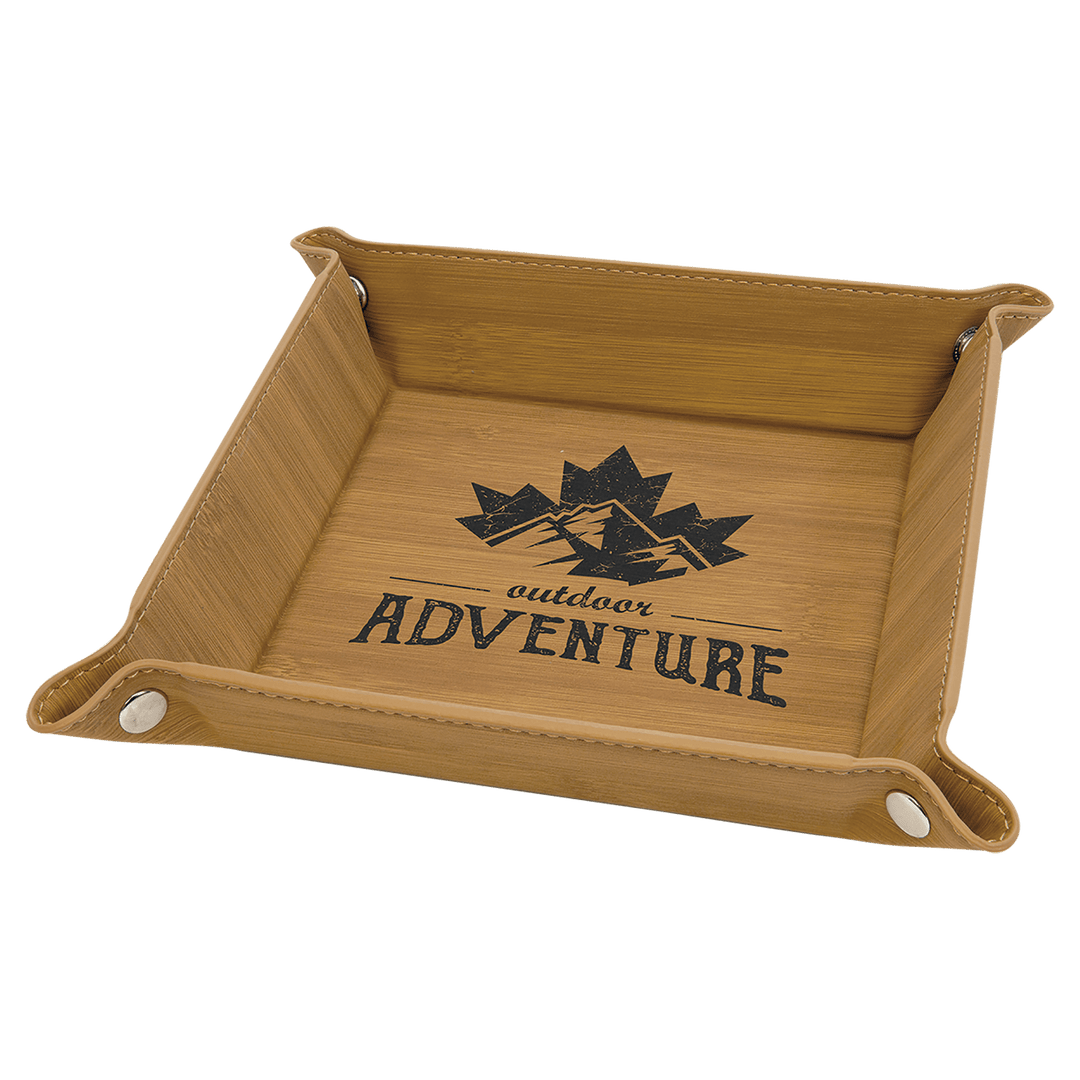 6" x 6" Laserable Leatherette Snap Up Tray with Silver Snaps