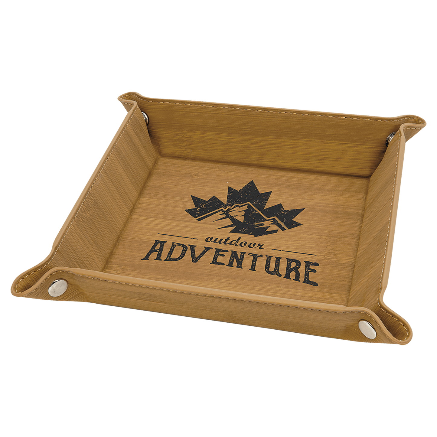 6" x 6" Laserable Leatherette Snap Up Tray with Silver Snaps