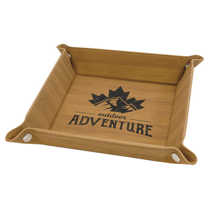 6" x 6" Laserable Leatherette Snap Up Tray with Silver Snaps