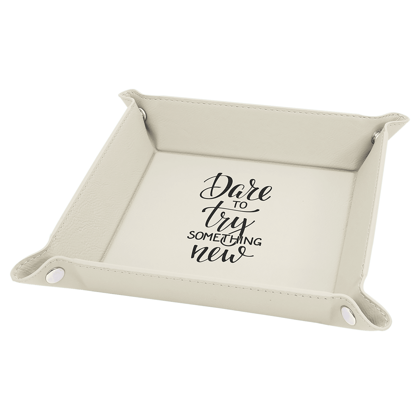 6" x 6" Laserable Leatherette Snap Up Tray with Silver Snaps