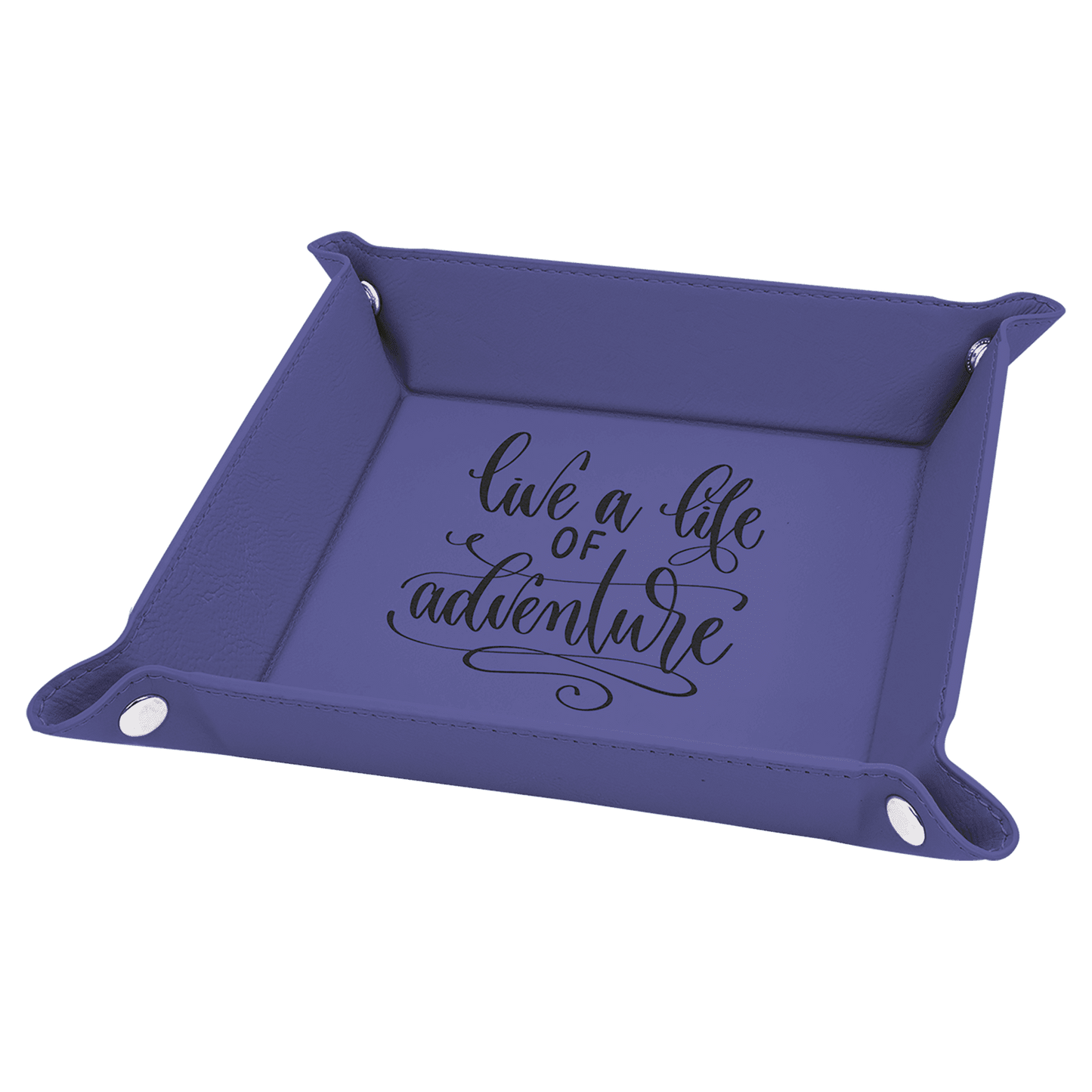 6" x 6" Laserable Leatherette Snap Up Tray with Silver Snaps