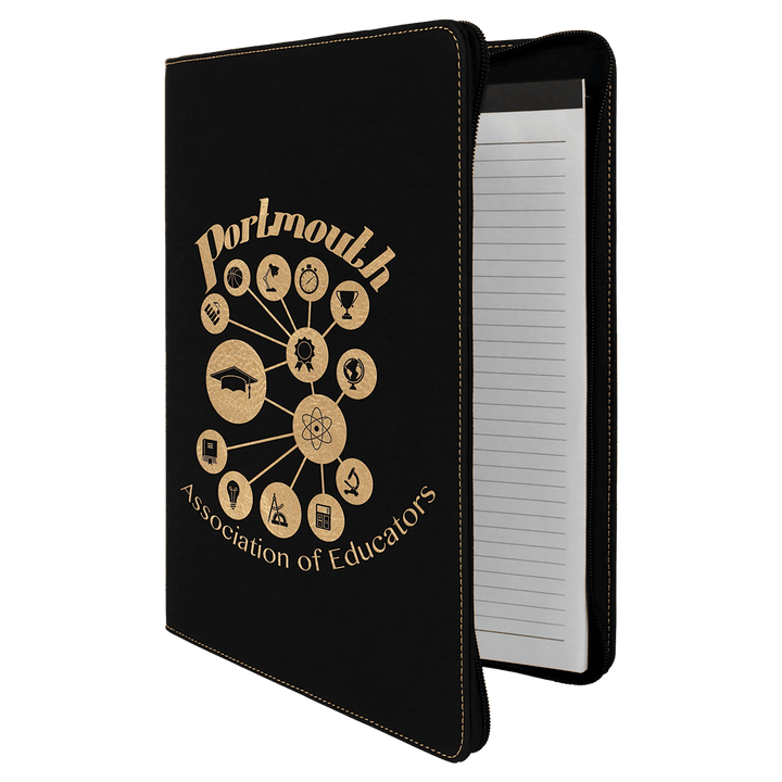 9 1/2" x 12" with Zipper Laserable Leatherette Portfolio with Notepad