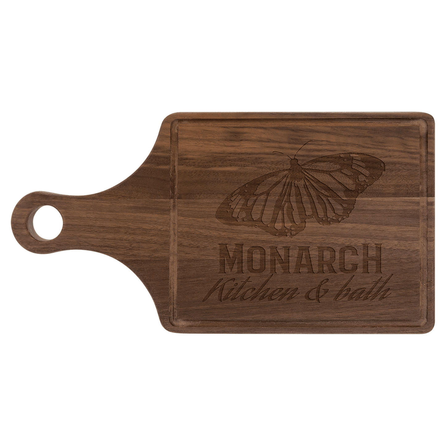 13 1/2" x 7" Walnut Cutting Board Paddle Shape with Drip Ring